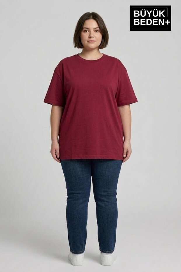 تي شيرت نسائي أساسي مقاس كبير - تي شيرت قطني سادة 3XL-6XL SPR26BTSK510