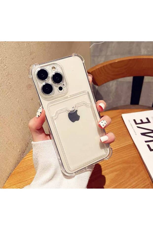 حافظة شفافة متوافقة مع iPhone 14 Pro مع حامل للبطاقات وزوايا مقاومة للصدمات وغطاء خلفي (إنها عينة مرئية)