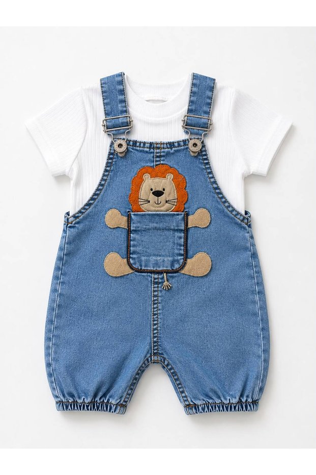 Flexible Denim Gardener Overalls Set with Cotton T-Shirt Summer Baby Girl and Boy Set Unisex