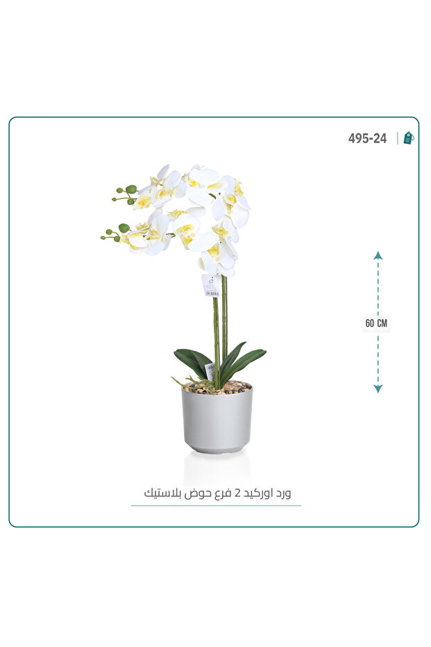 ورد أوركيد صناعي بمركن بلاستيك أسطواني { 2 فرع }
