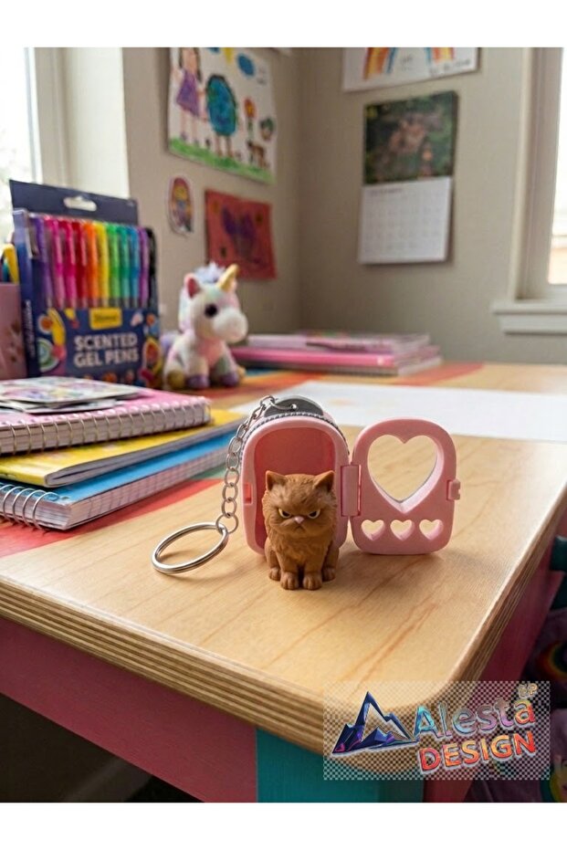 Cute Cat Figurine Openable Bag and Key Ornament Keychain 3D Design