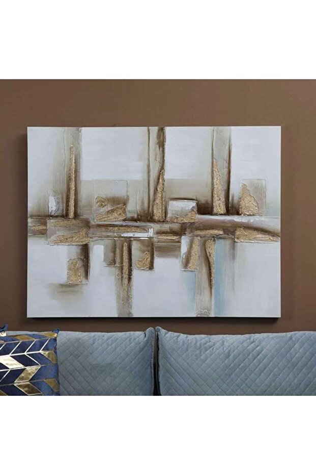 Aaina Canvas Art 90x120cm - Gold White