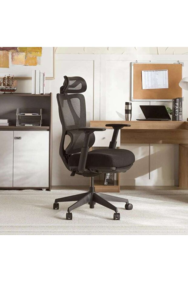 Midi Office High Back Chair Mesh And Fabric- Black