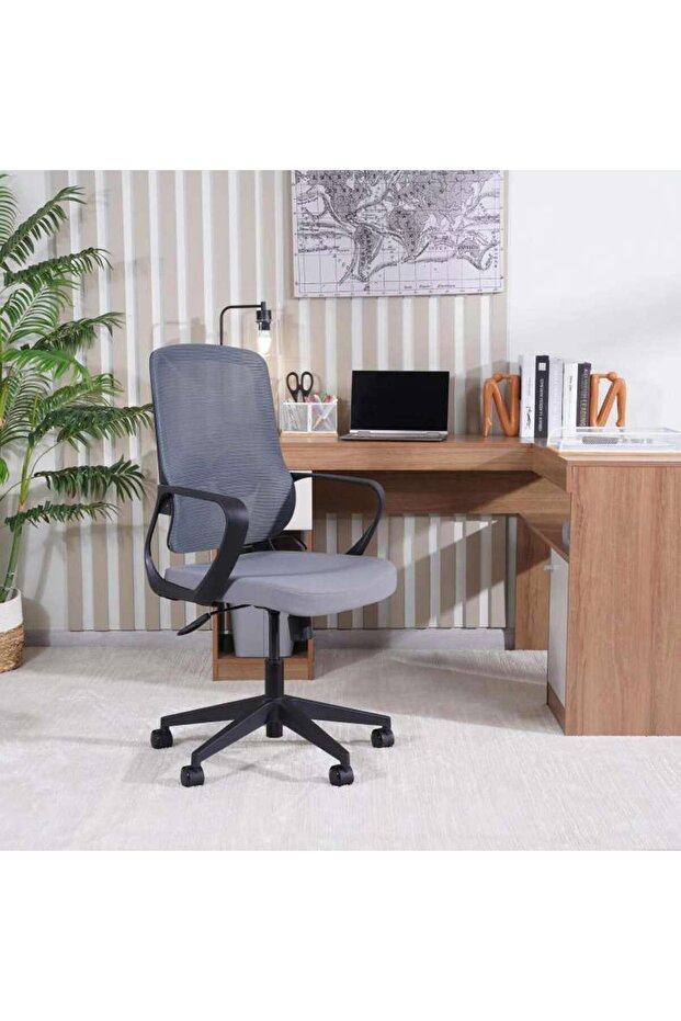 Latik Office Medium Back Chair Mesh Fabric - Grey