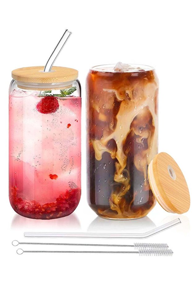 Glass Cup with Lid and Straw – 2 Pack 16oz Reusable Iced Coffee Glasses – Transparent Drinking Cup