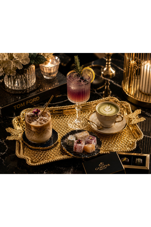 Luxury Gold Coffee Presentation Tray Modern Turkish Delight Tray Tea Coffee Serving Tray