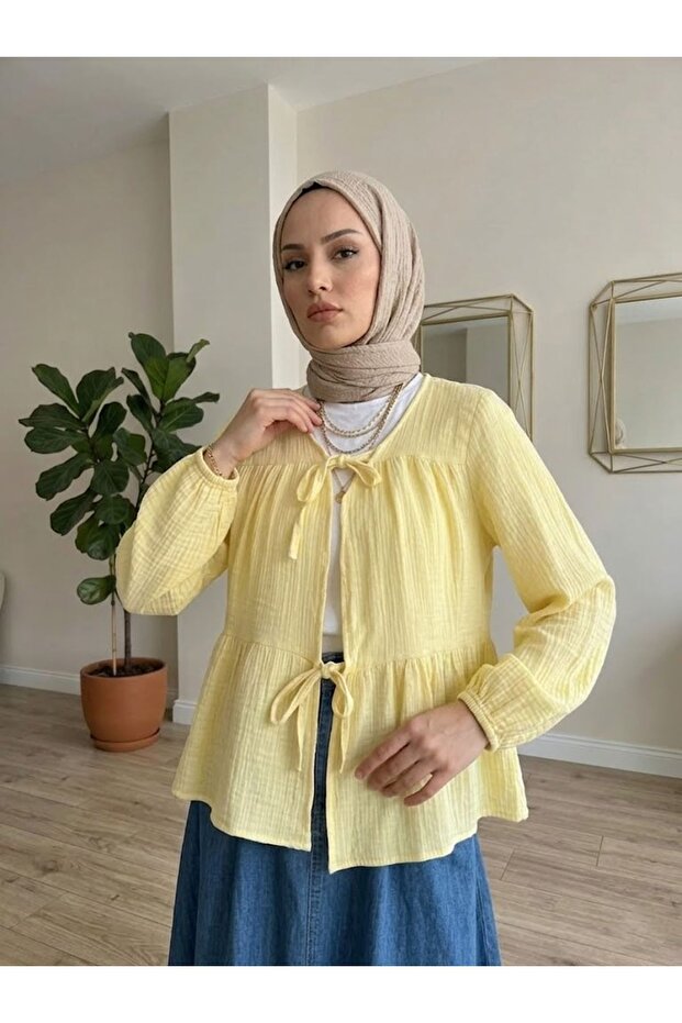 تونيك من الموسلين بربطةين - أصفر