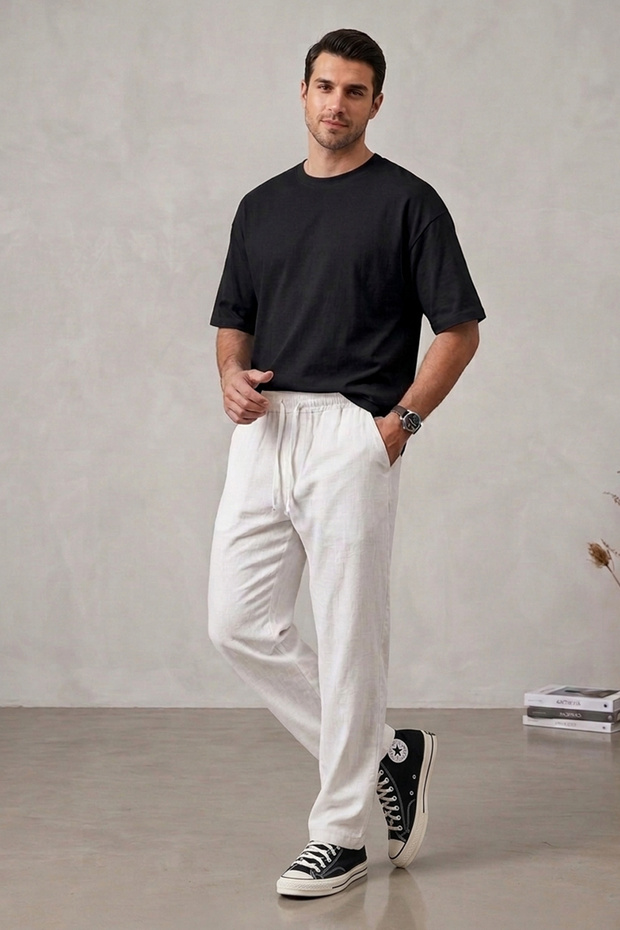 Men's Comfortable Linen Trousers 1528 - White