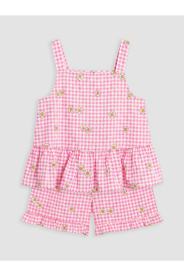 Lcw Kids Pink Daisy Patterned Girls' Shorts Set