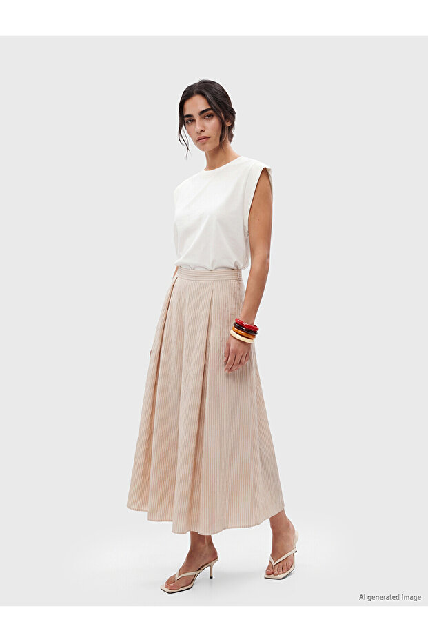 Original Elastic Waist Striped Pleated Skirt