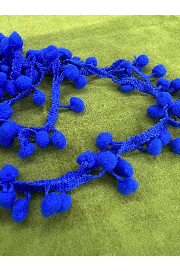 Decorative Cobalt Blue Pompom Fringe Ribbon-18 Meters