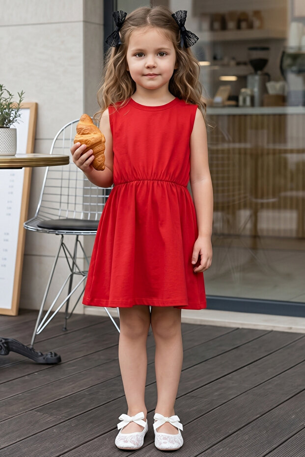 Girl's Red Dress Black Lace Buckle Set 0022