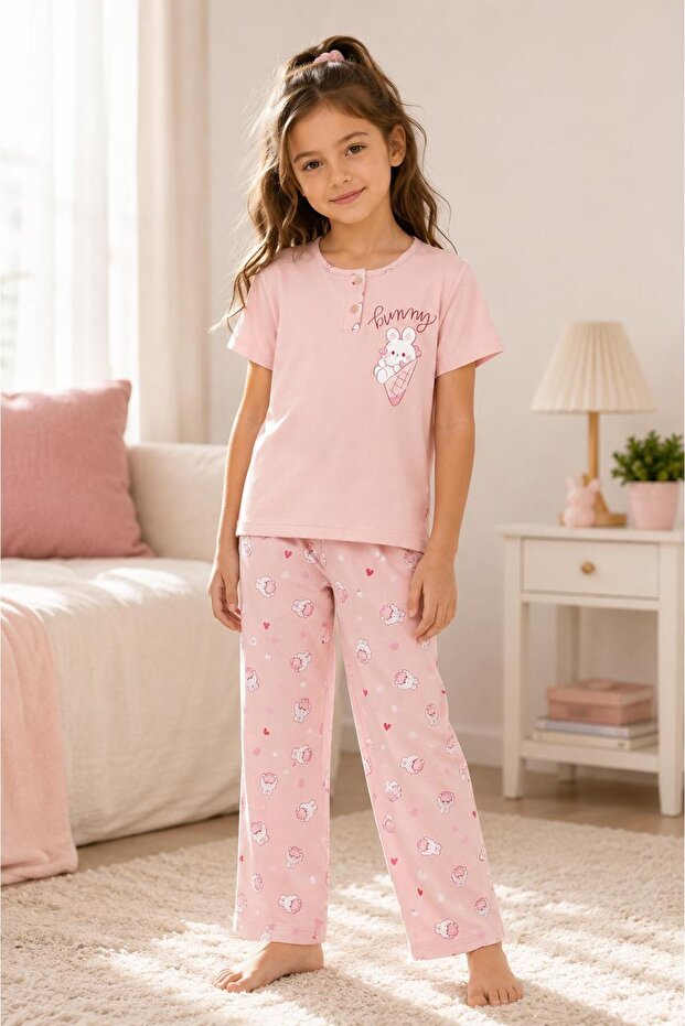 Girls' Printed Cotton Short Sleeve Summer Pajama Set