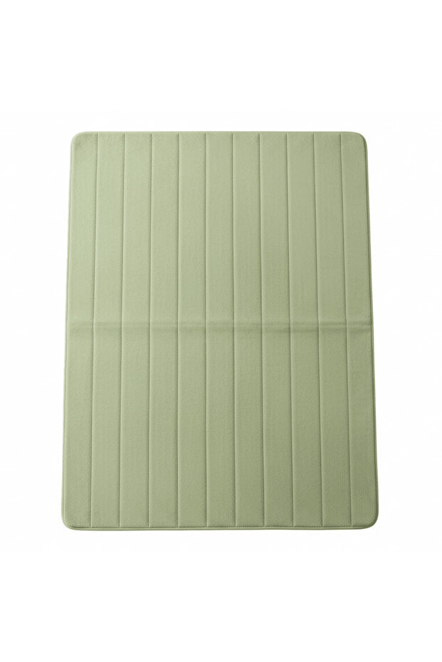 Sage Green Memory Foam Floor Mat | Striped Texture | Extra Large 100×150 cm | Non-Slip Bath & Bedroom Rug