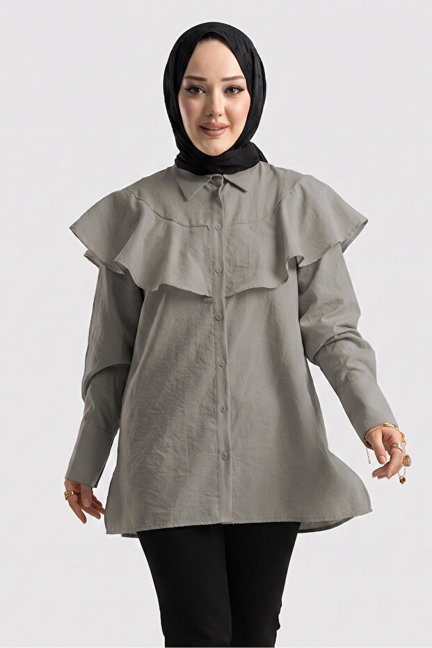 6317 - Stylish, Comfortable Peach Fabric Shirt Collar Women's Shirt