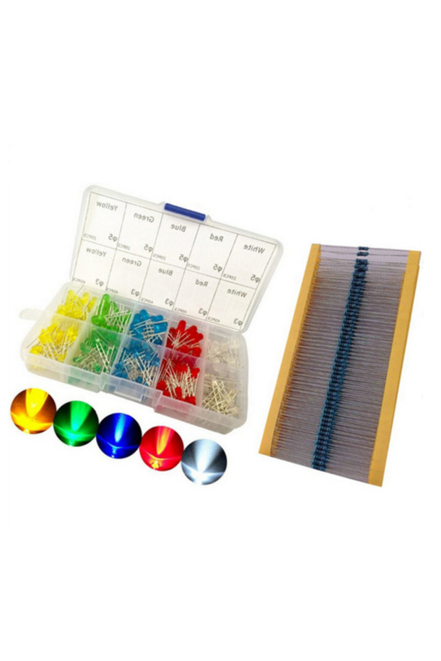 3D2 300pcs LED Light White Yellow Red Green Blue Kit + 300pcs 200ohm resistors