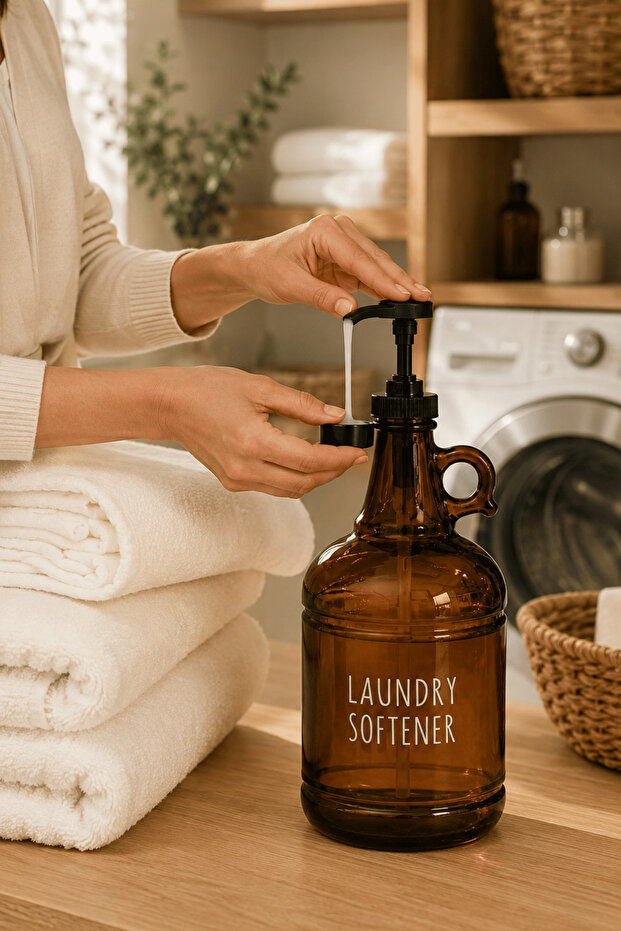 2 Liter Amber Glass Fabric Softener Dispenser Bottle with Pump Head