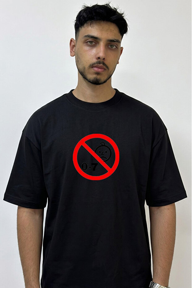 Baby Yasak 0 7 Design Printed Oversize Black T-Shirt