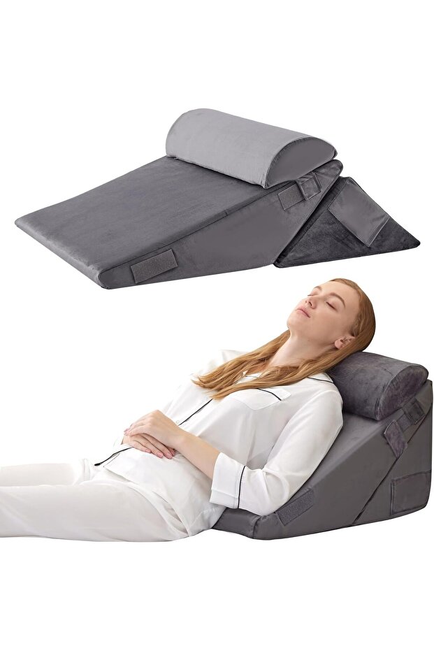 Memory Foam Wedge Pillow Set for Bed, Adjustable Support Pillow for Sleeping, Reading, Leg Elevation, Pregnancy and Recovery Rest