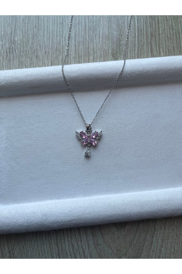 Butterfly Detailed Dangling Steel Necklace Handmade