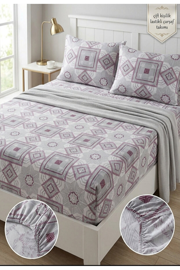 Ranforce Fabric Double Size Fitted Sheet Set / 160 X 200 Pink