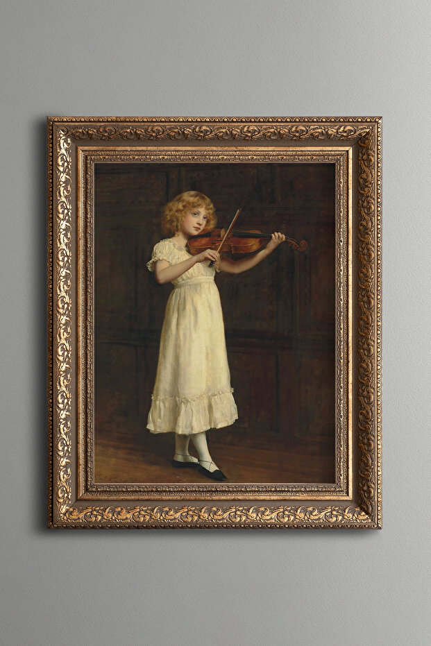 Girl Playing the Violin - Vintage Patterned Painting - Thick Model