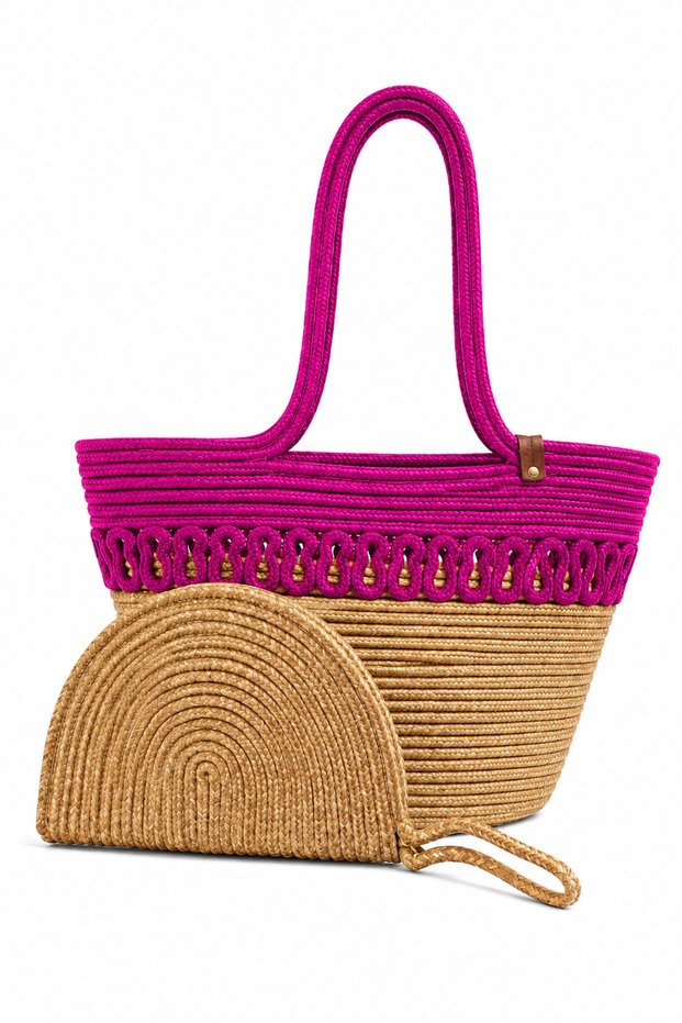 Aya Trikot Shoulder Bag + Moss Clutch 2-Piece Women's Straw Bag Set Large Shoulder Bag and Clutch Handmade Summer, Beach Daily Use Stylish Durable Bag