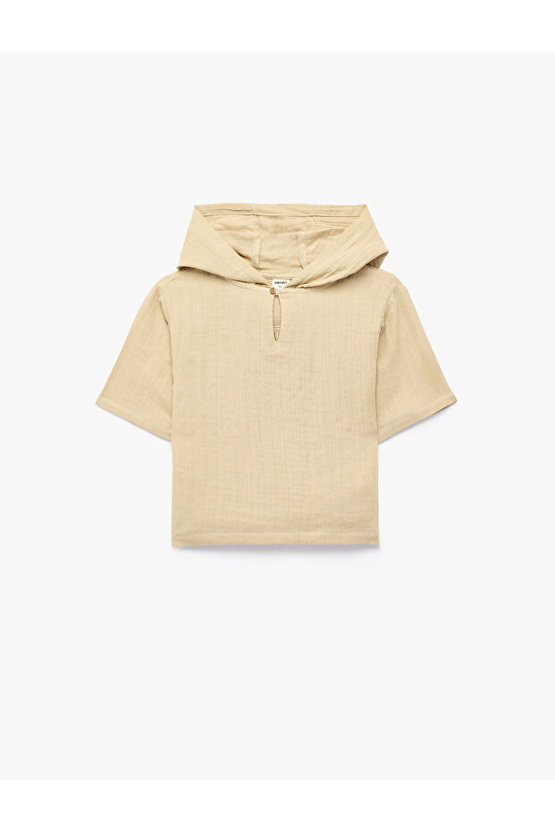 Oversize Short Sleeve Cotton Hooded Muslin Shirt