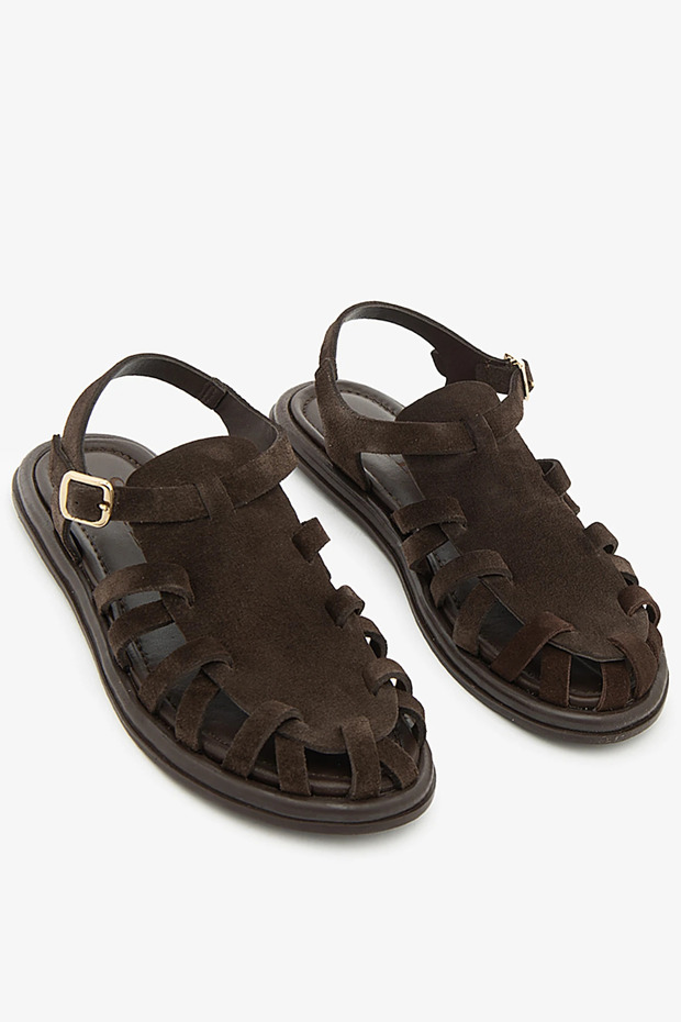 Brown Genuine Leather Suede Gladiator Women's Sandals