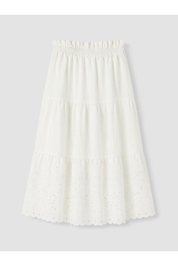 LCW Kids Girls' White Embroidered Skirt with Elastic Waist
