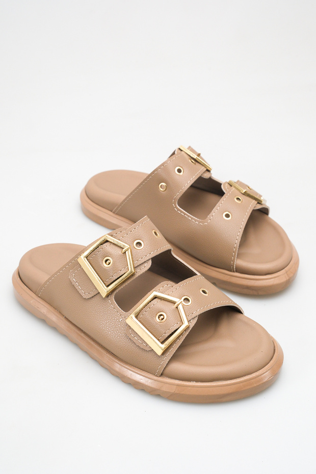 Belavielle Mink Women's Rustic Stylish Double Buckle Orthopedic Comfortable Ergonomic Non-Slip Sole Slippers
