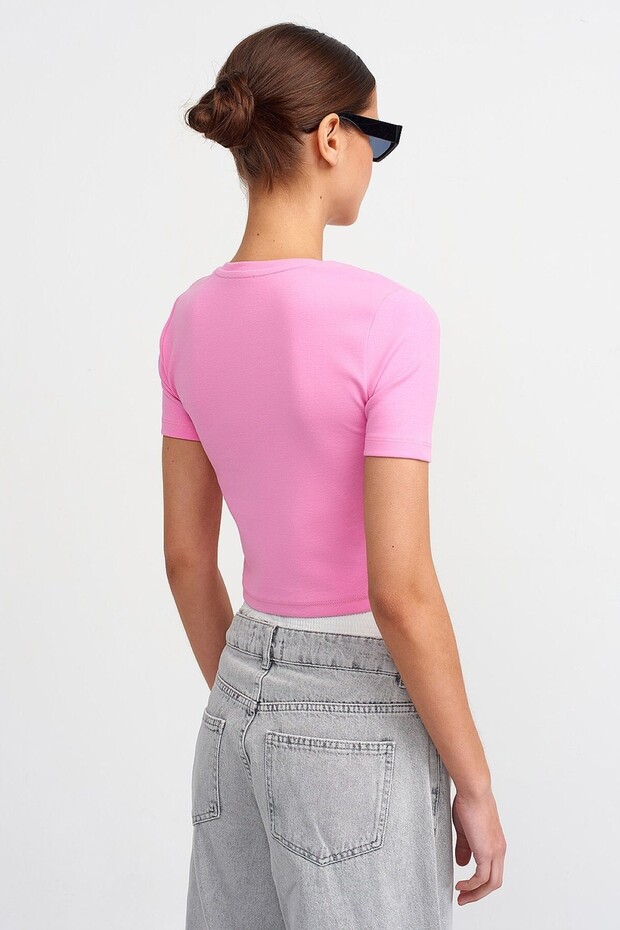 3626 Tricou Crop Basic - Roz - 4