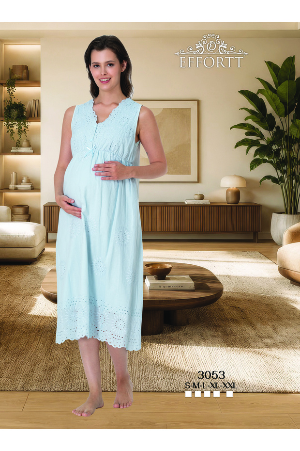 Maternity 100% Cotton Summer Special Series Nursing Detailed Nightgown