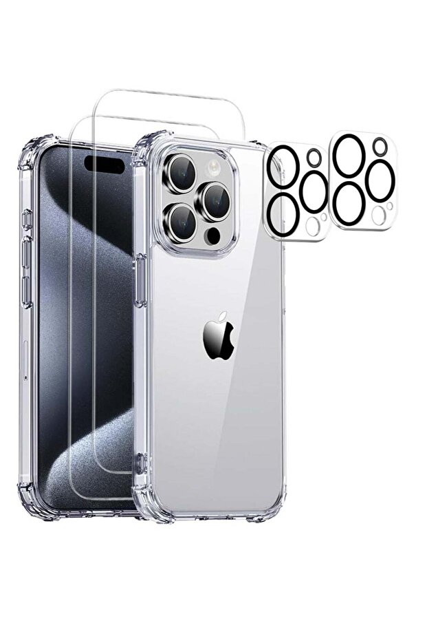 5-in-1 Clear Case for iPhone 15 Pro Max – Includes 2 Glass Screen Protectors & 2 Camera Lens Protectors