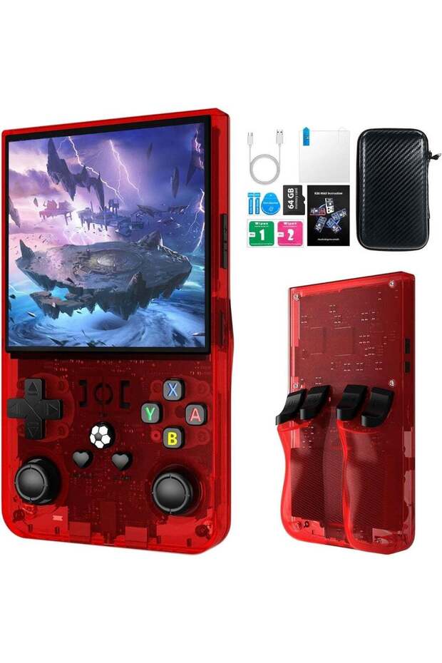 2025 R36MAX Retro Handheld Game Console - Red | 4.0 Inch IPS Screen, Linux System