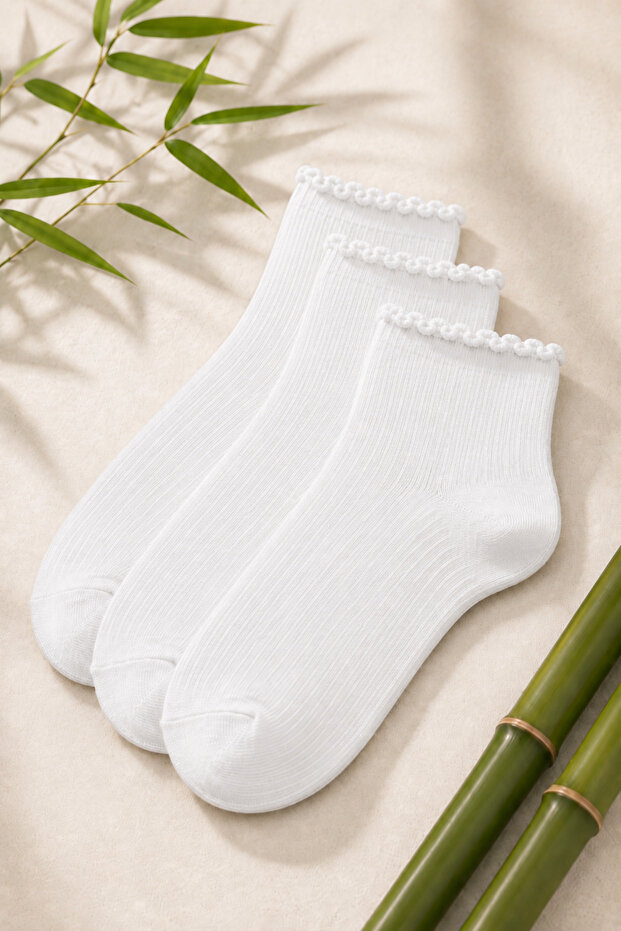 3 Pairs Bamboo Seamless Lettuce Elastic Summer Women's College Socks