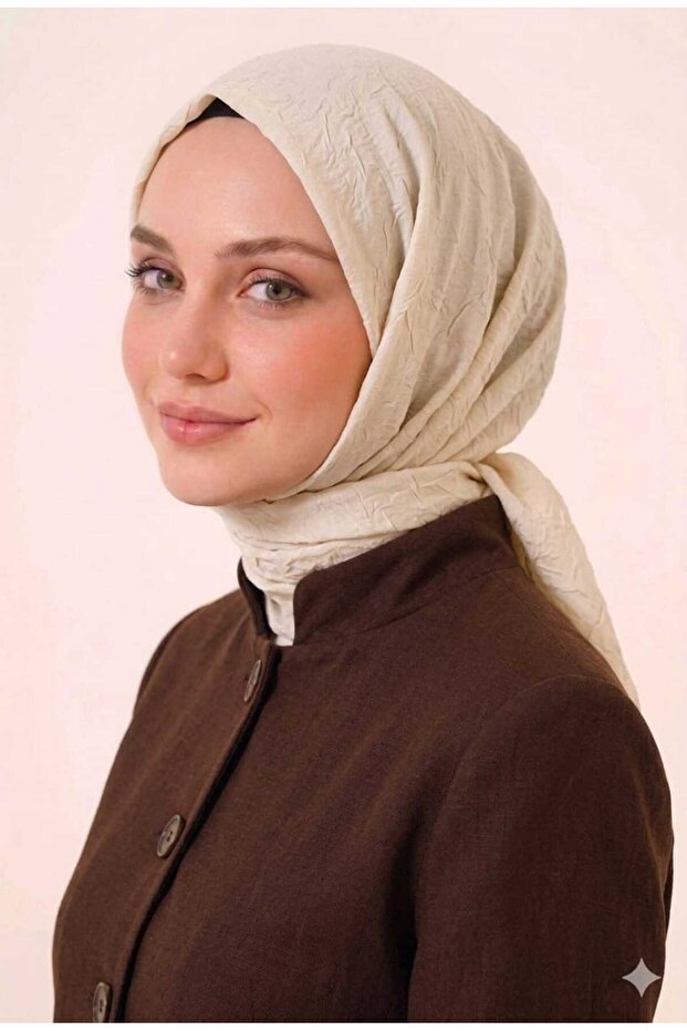 Krem Bambu Kraş Eşarp