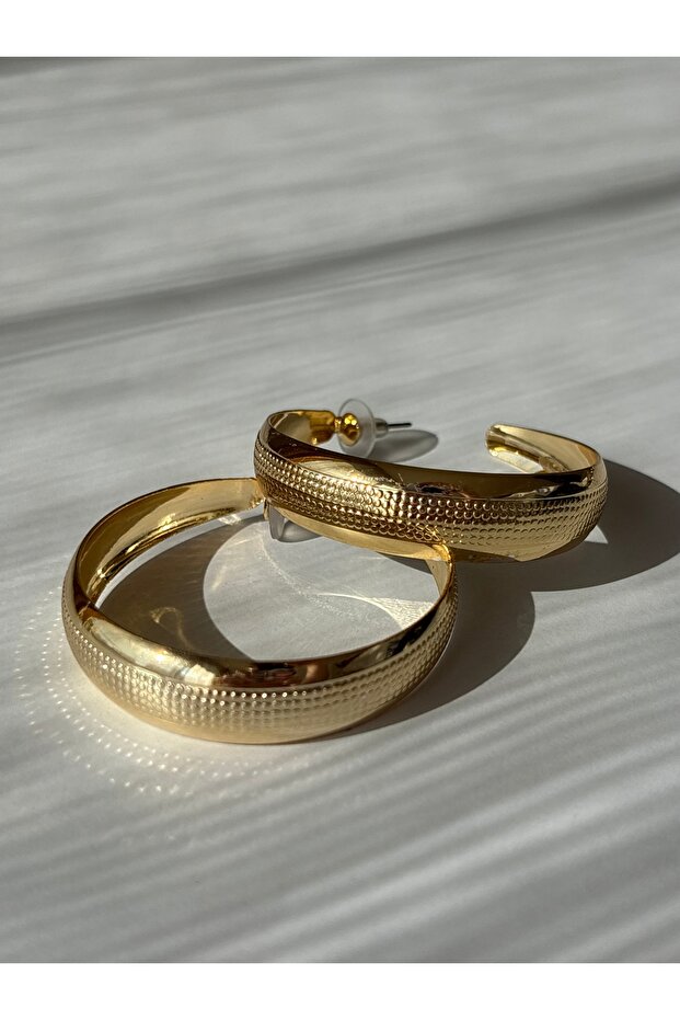 Patterned Brass Hoop Earrings - 4