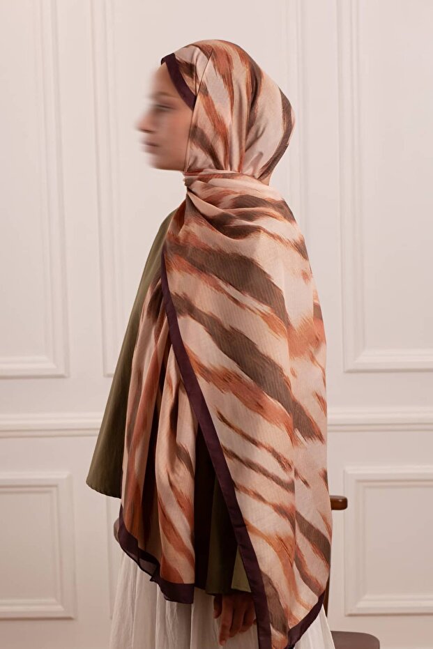 Stripe Patterned Soft Shawl Cinnamon - 6