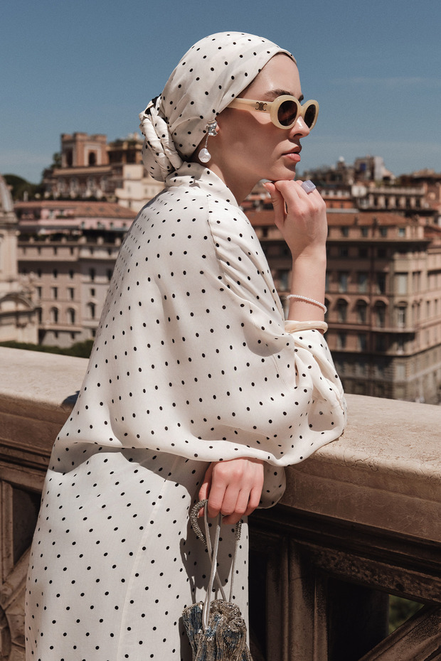 Polka Dot Pattern Floş Shawl White