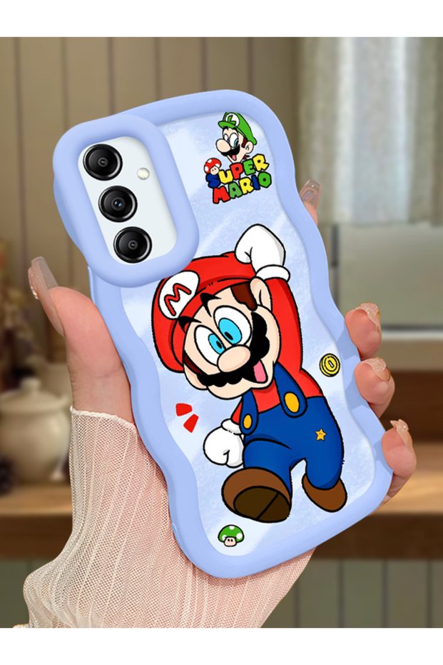 Samsung Galaxy A14 Compatible Case Camera Protector Blue Silicone Couple Phone Case Mario Pattern