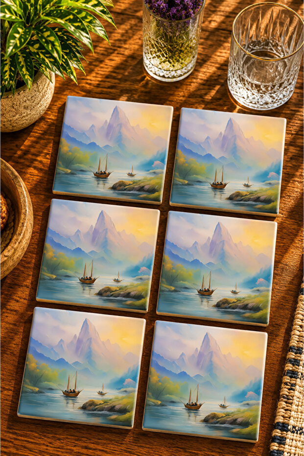 Nature Landscape Themed Modern Set of 6 Coasters - Uv Printing Mdf - 10X10 cm