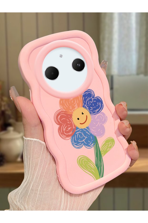 Redmi A3 Pro Compatible Case Camera Protector Pink Silicone Couple Phone Case Floral Pattern