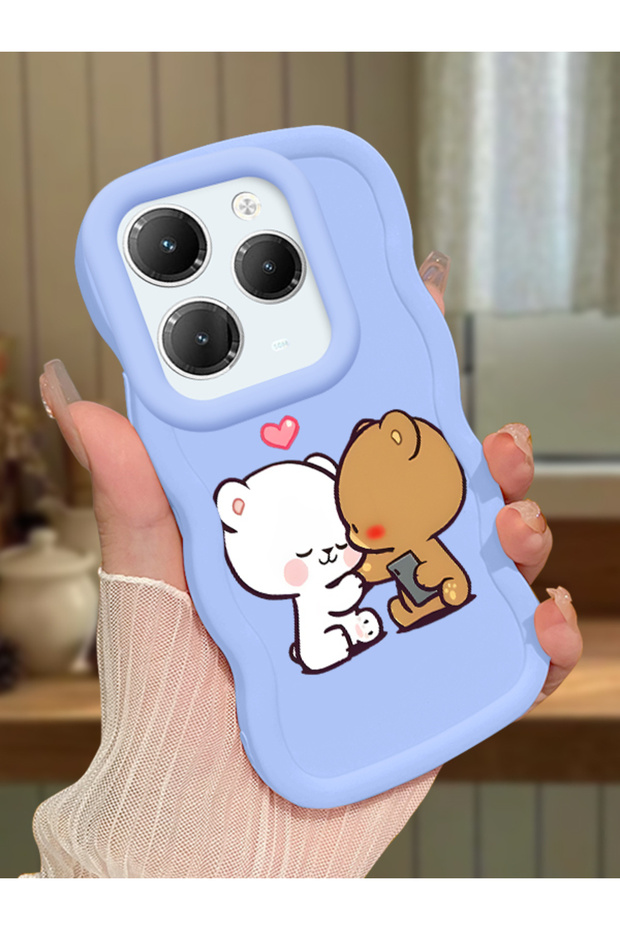 Infinix Hot 40 Compatible Case Camera Protector Blue Silicone Couple Phone Case Cute Pattern
