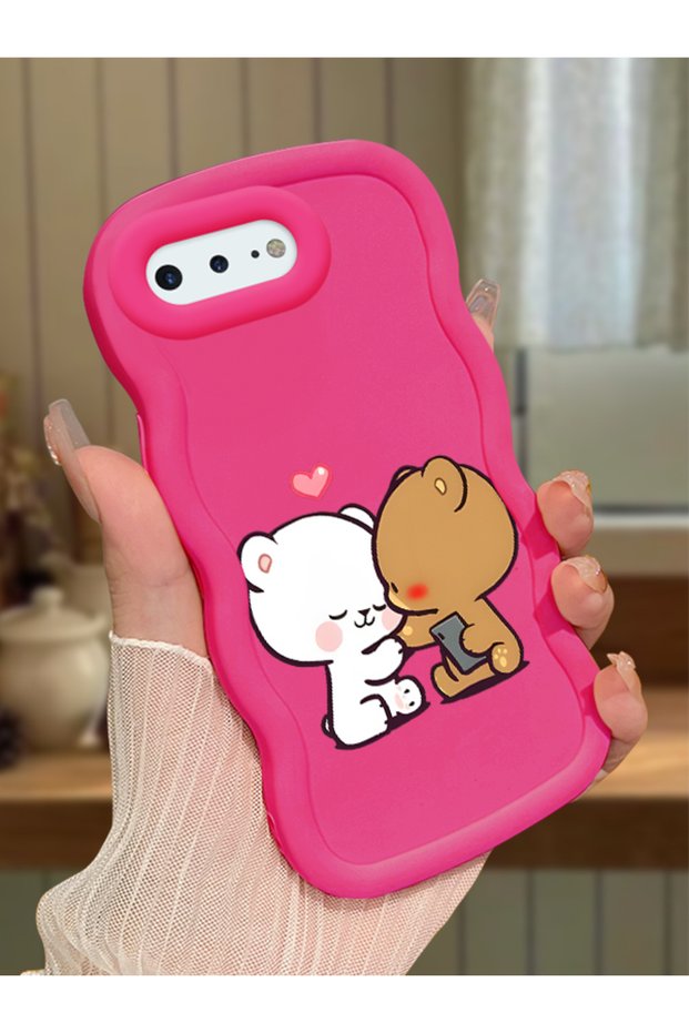 iPhone 8 Plus Compatible Case Camera Protector Red Silicone Couple Phone Case Cute Pattern