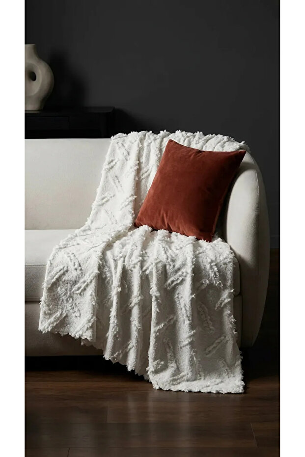 Premium Chenille Jacquard Woven Bearded Ecru Sofa Cover 175X215 cm - Non-Slip Washable Luxury Sofa Bed and Sofa Protector Cover