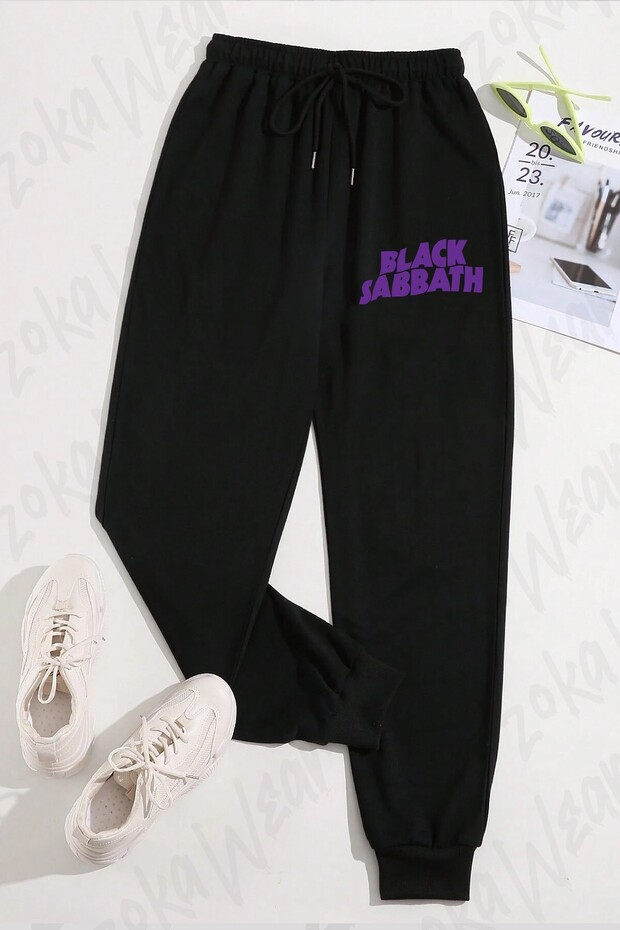 Unisex Black Sabbath Logo Purple Printed Sweatpants