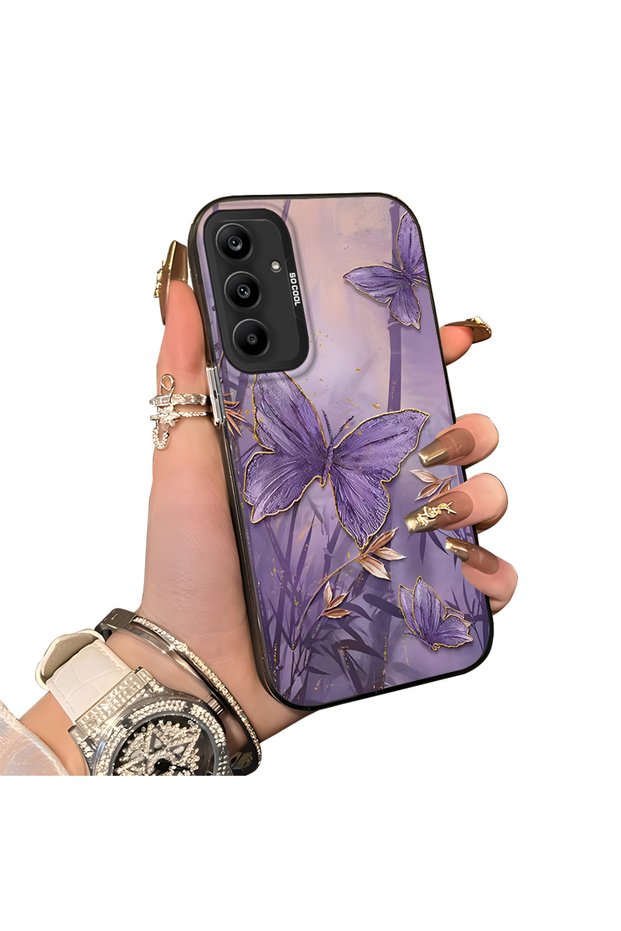 Samsung Galaxy A25 Compatible Silicone Edge Hard Back Case Couple Phone Case Butterfly Pattern