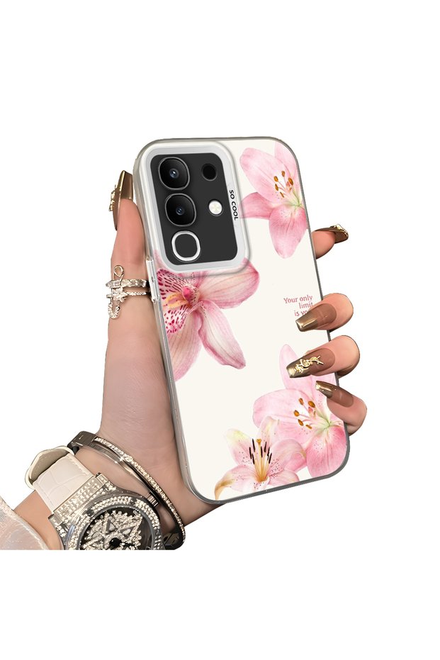 Vivo Y29 Compatible Silicone Edge Hard Back Case Couple Phone Case with Floral Pattern