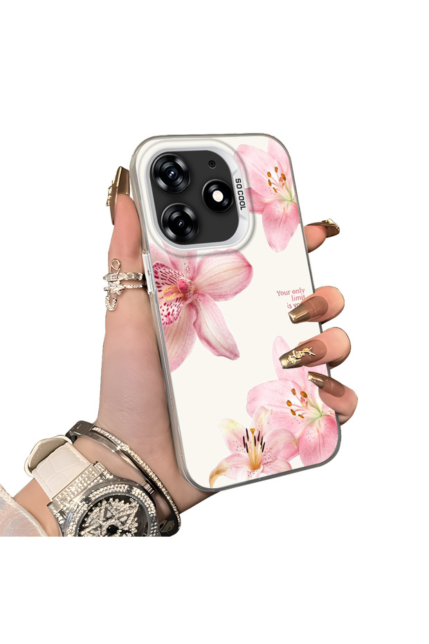 Tecno Spark 10 Pro 4g Compatible Silicone Edge Hard Back Case Couple Phone Case with Floral Pattern